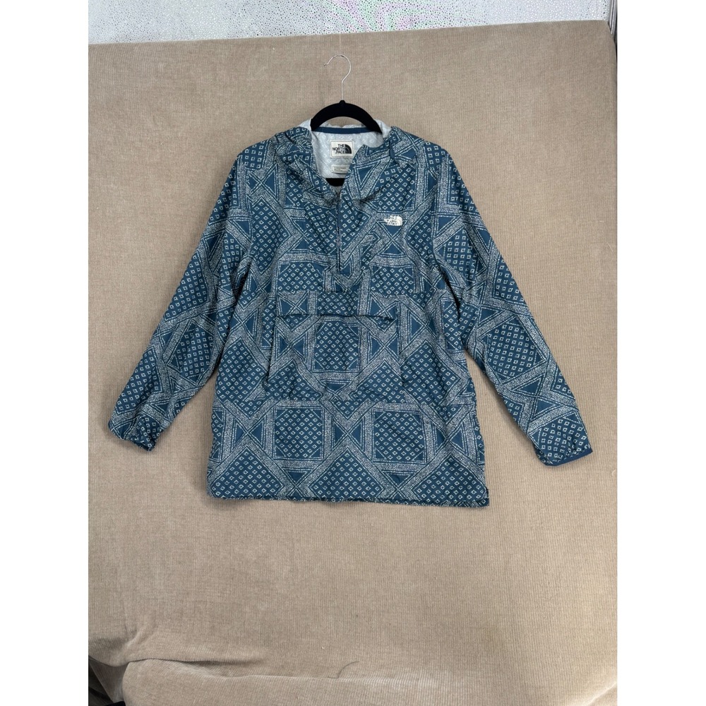 The North Face Womens Fanorak Blue Geometric Dot Print Packable Windbreaker L